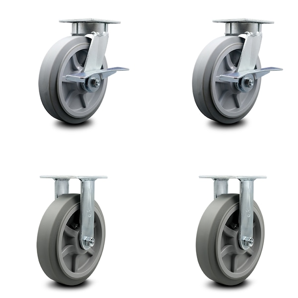 8 Inch Kingpinless Thermoplastic Rubber Wheel Swivel Caster Swivel 2 Rigid, 2PK